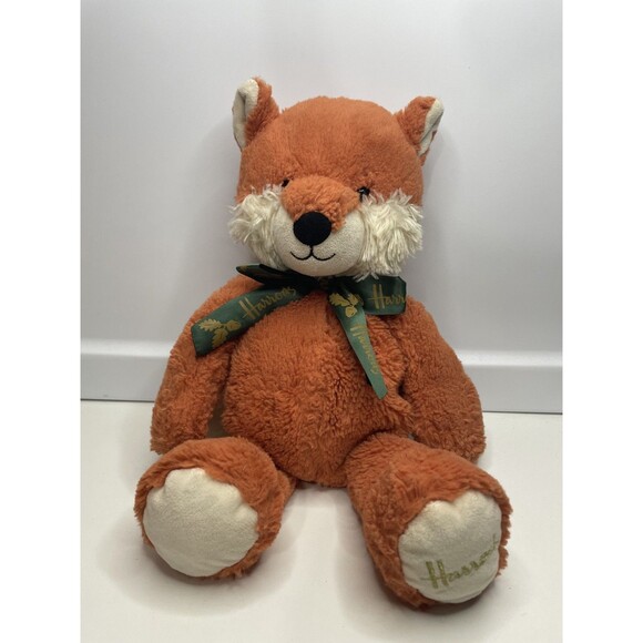 Harrods London Woodland Fox Plush 14” Cinnamon Fur Green Logo Bow soft - Picture 1 of 8